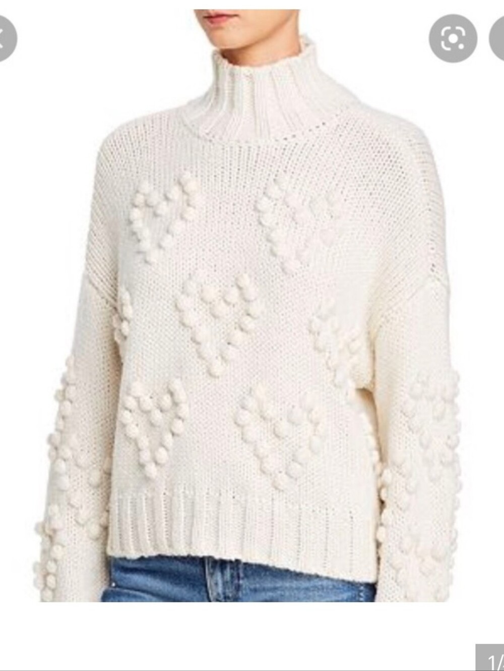 Bloomingdales Aqua Heart Pom Pom Sweater Size Medium